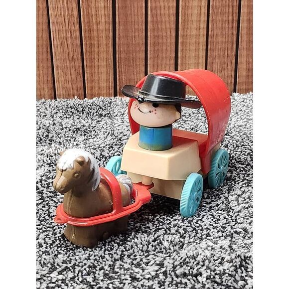 Toy Wagon Vintage Collectible Wind Up Toy Plastic Covered Horse and Driver #A92 - Picture 2 of 8